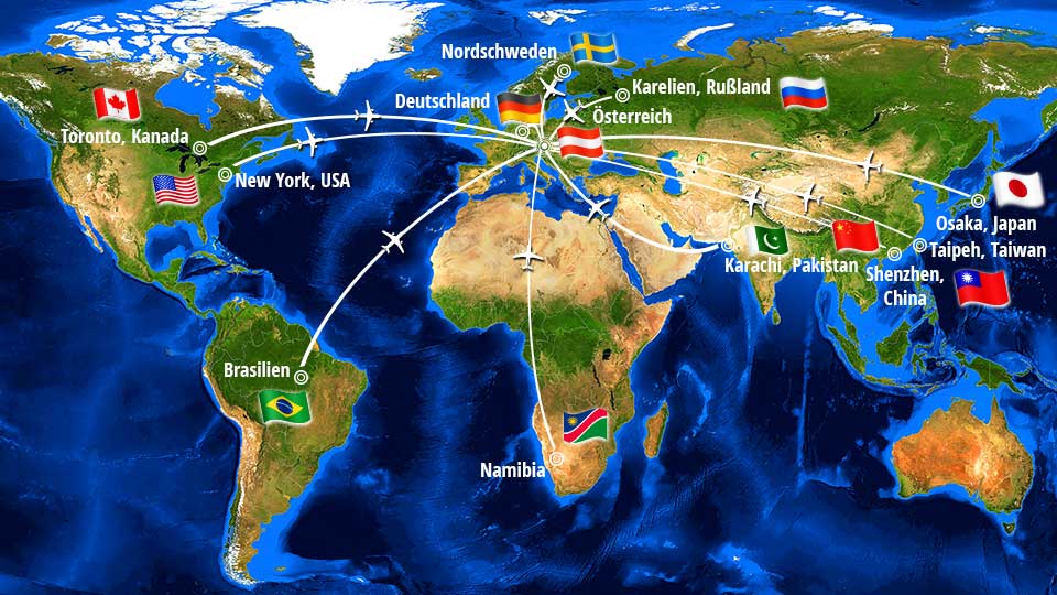 Weltkarte globale Herkunft der Bestandteile des Hamoni® Harmonisierers