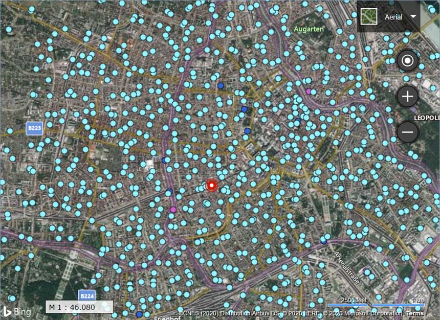 Karte der Mobilfunksendeanlagen in Wien